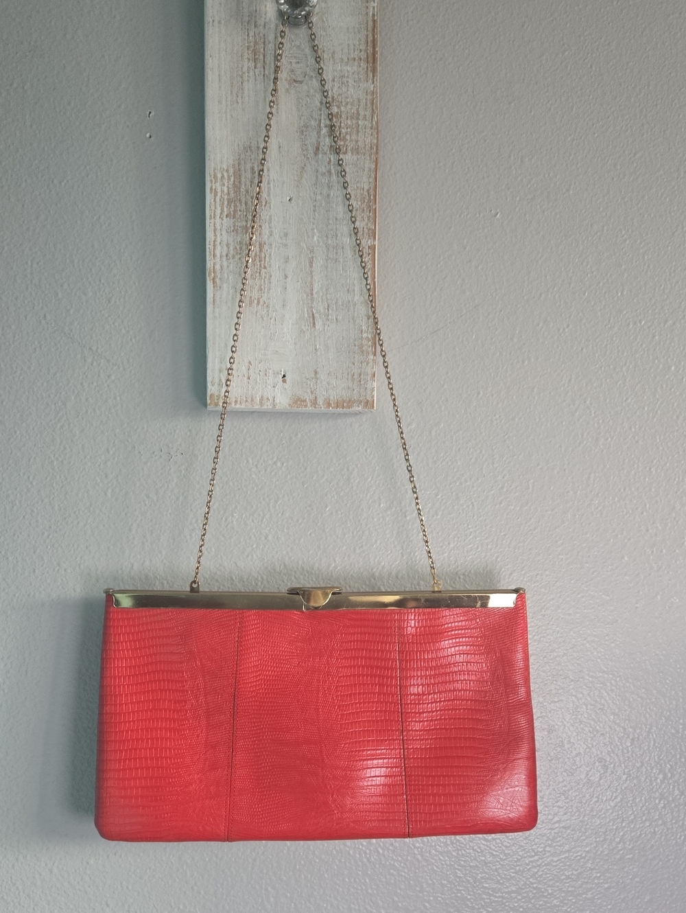 Etra Red Leather Chain-Clasp Clutch